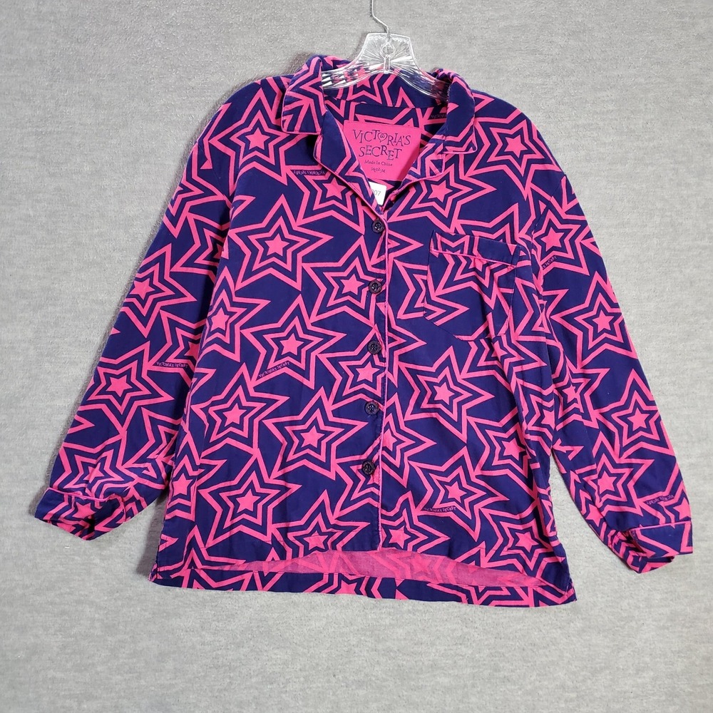 Victoria's Secret Women Sleepwear Medium Purple Pajama Top Stars Flannel
